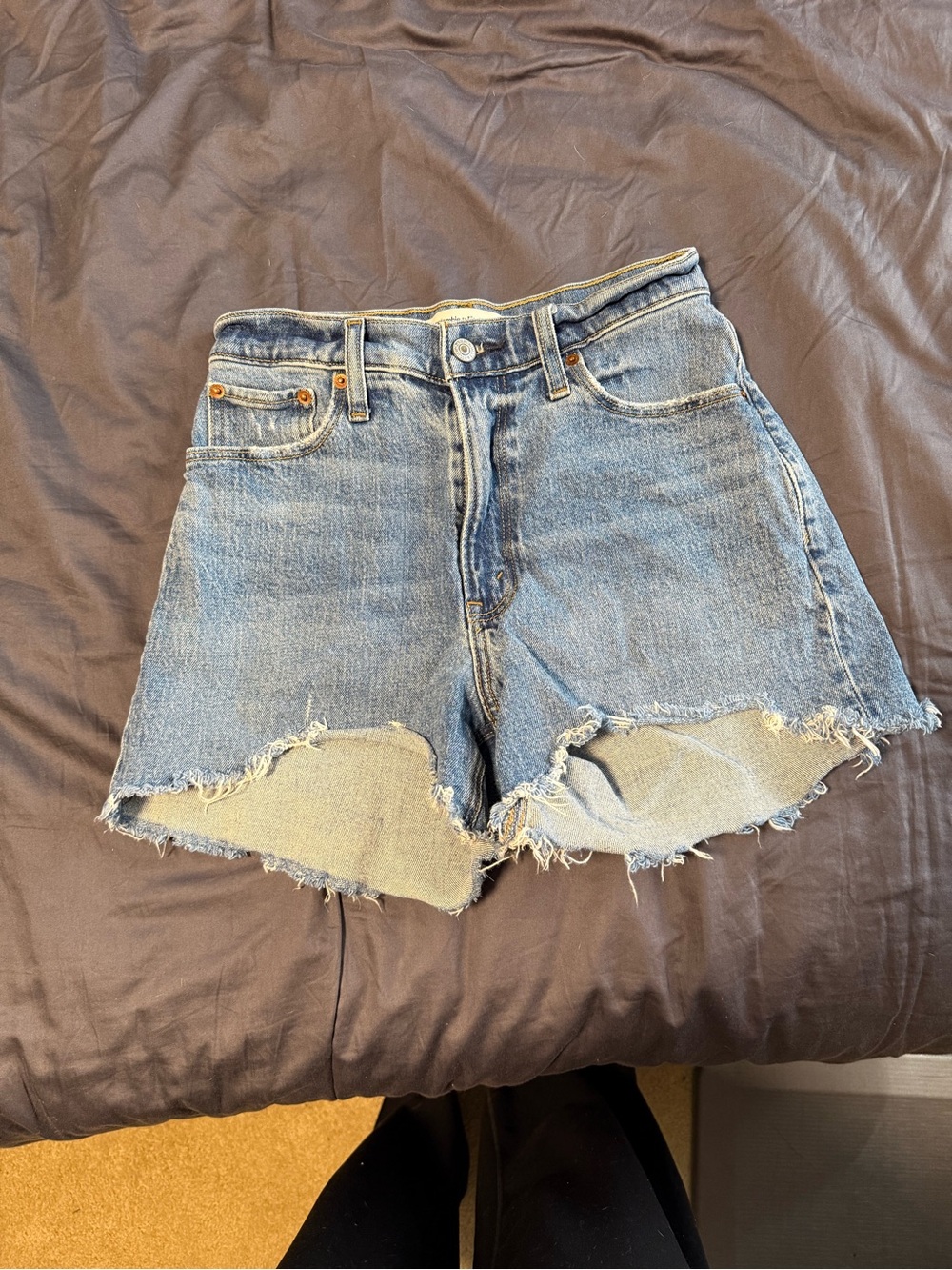 Abercrombie & Fitch High-Waist Curve Love Distressed 4” Denim Mom Shorts